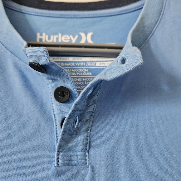 Hurley tshirt button down 3 Nike Dri-Fit dark blue sleeves light blue t-shirt M - Picture 3 of 7